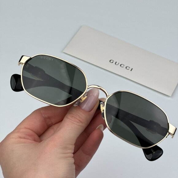 Gucci GG1593S 001 BRAND NEW Sunglasses Gold Grey Geometric Unisex - Picture 2 of 15